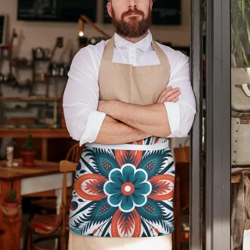 Miniatura 8 de Server Aprons with 3 Pockets Waist Apron Waterproof Half Apron Flower Decorative Pattern Short Cooking Aprons Bib