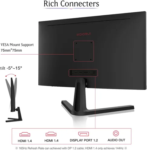 Miniatura 3 de KOORUI - Monitor para computadora de 24 pulgadas, monitor para juegos FHD 1080P 165Hz VA 1ms, tecnología AdaptiveSync, LED ultradelgado, HDMI X2 DP