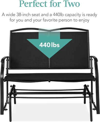 Miniatura 6 de Best Choice Products Columpio Deslizante de Patio Exterior para 2 Personas, Banco Loveseat Mecedor de Acero para Terraza, Porche con Tela Textilene