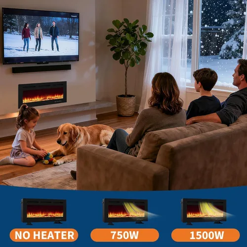 Miniatura 5 de Insertos de chimenea eléctrica de 40 pulgadas – Chimeneas montadas en la pared de marco ultra estrecho de 1500/750 W con 3 modos de calefacción, 12
