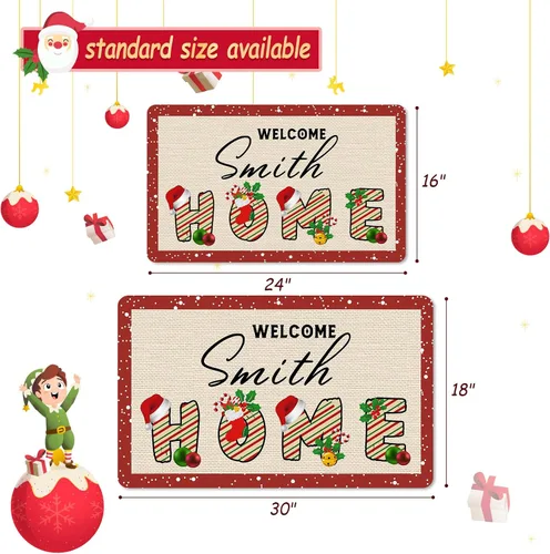 Miniatura 3 de Tapete personalizado de bienvenida de Navidad para entrada al aire libre con nombre, tapete de puerta de Navidad personalizado para Navidad, tapete