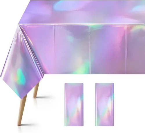 Miniatura 12 de 1 mantel de plástico iridiscente azul, desechable, brillante, de 54 x 72 pulgadas, mantel rectangular holográfico con láser, mantel de aluminio