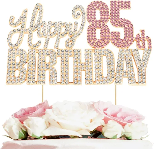 Miniatura 33 de Decoración de pastel de diamantes de imitación rosa y plateado con texto en inglés "Cheers to 11 Years Old Eleven Bday" de metal brillante
