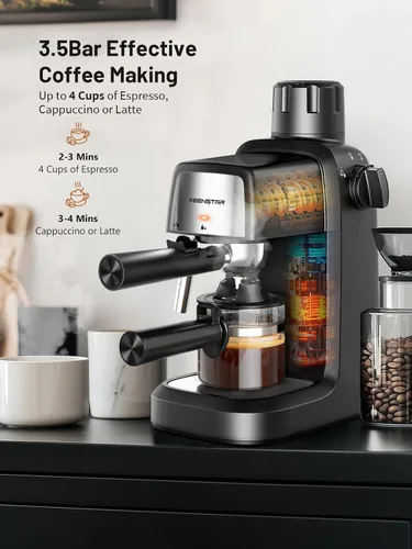 Miniatura 2 de KEENSTAR Máquina de café expreso de 3.5 bar con espumador de leche, máquina compacta de espresso y capuchino de 800 W con función