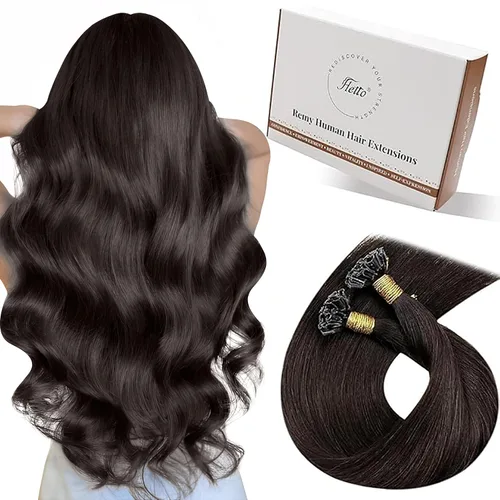 Miniatura 53 de Hetto Extensiones de cabello humano con nano cuentas, balayage, extensiones de cabello humano, color negro degradado a plateado, extensiones