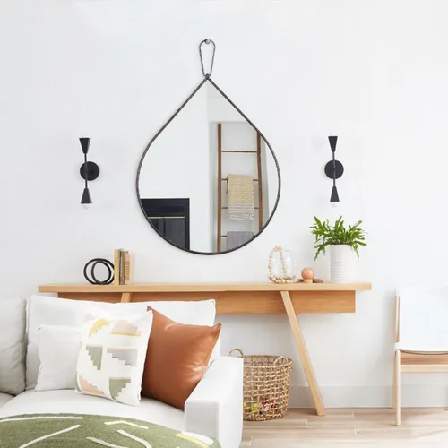 Miniatura 7 de Espejo colgante de pared de 26 x 18 pulgadas, espejos en forma de lágrima con marco de metal, espejos de pared de bronce decorativos para baño, sala