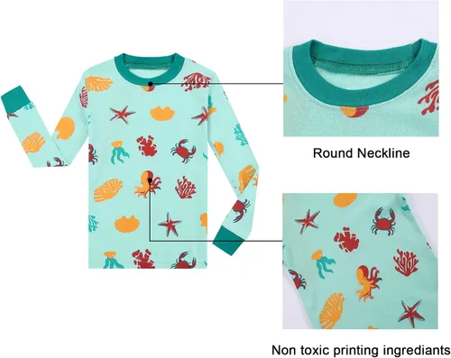 Miniatura 5 de Benaive Pijama para niños, pijama de algodón para niño, conjunto de pantalones de 4 piezas para niños