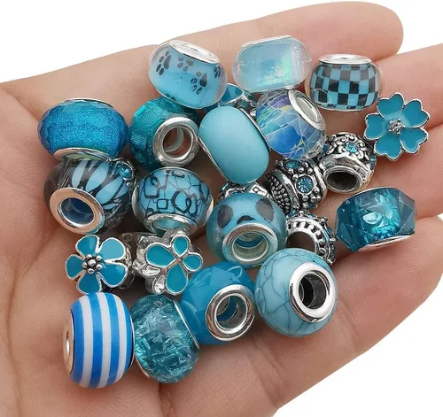 Miniatura 7 de 55 piezas surtidas de cuentas con agujeros grandes de aleación europea, cuentas con separadores metálicos para manualidades, pulseras, collares