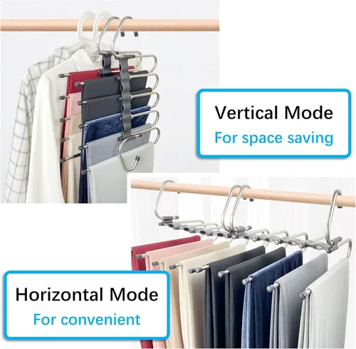 Miniatura 3 de Perchas mágicas para pantalones que ahorran espacio, paquete de 2 para armario, múltiples capas, multifuncional, organizador para pantalones