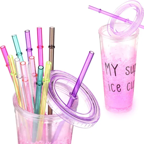 Miniatura 4 de DAKOUFISH Pajitas de repuesto de plástico transparente reutilizable de 11 pulgadas para vasos Mason de 24 y 16 onzas, juego de 12 popotes