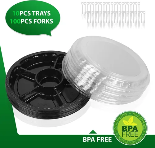 Miniatura 3 de Bandeja de plástico para aperitivos con tapa, resistente, reciclable de 12 pulgadas, bandejas para aperitivos de frutas vegetarianas, recipientes
