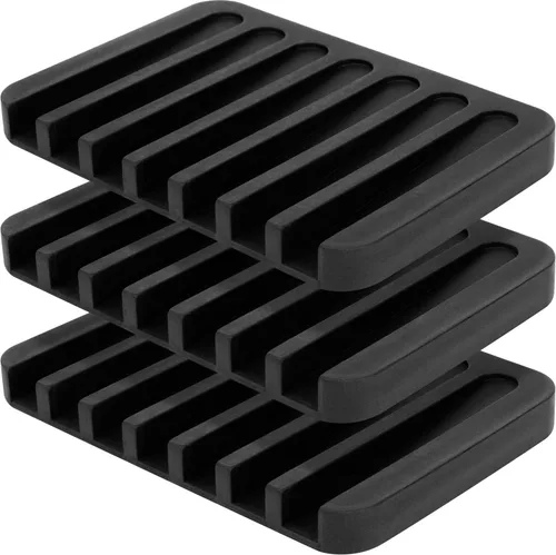 Anwenk - Jabonera de silicona flexible para ducha, baño/cocina/encimera, mantiene las barras de jabón limpias en seco, fácil limpieza, color negro