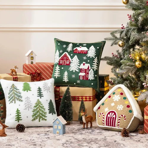 Miniatura 3 de Phantoscope Serie Gingerbread House - Cojín Decorativo de Feliz Navidad, Piel de Conejo Sintética Afelpada Bordada Teddy Sherpa Casa de Jengibre
