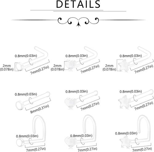 Miniatura 2 de Piercing para la nariz con pin de hueso Bioflex transparente de 0.71 oz, 0.71 oz, 0.71 oz, para mujeres y hombres