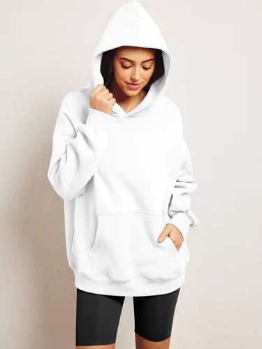 Miniatura 4 de Trendy Queen Sudaderas de gran tamaño con capucha de forro polar para mujer, camisas de manga larga, ropa de otoño con bolsillo