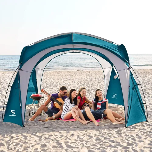 Miniatura 9 de UNICAMPER Tienda de playa de 12 x 12 pies, toldo desplegable grande UPF50+ con pared lateral de 2 piezas, refugio solar resistente a la lluvia
