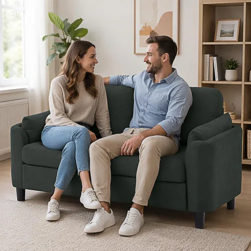 Miniatura 6 de 57" Small Loveseat Sofa, Mid Century Modern Love Seat Couch with Back Cushions and Plastic Legs, 2 Seater Couches for Living Room, Bedroom, Small