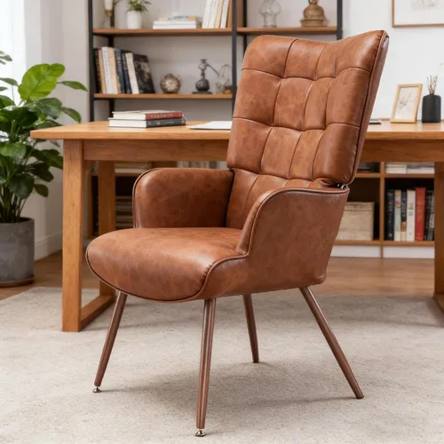 Miniatura 3 de Bafode Silla decorativa moderna Mid-Century - Sillón de piel sintética con cuadrícula para sala de estar, dormitorio y oficina, cómoda silla