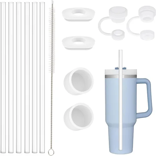 Miniatura 10 de Popote de repuesto compatible con vaso tumbler Stanley de 40 onzas y 30 onzas, paquete de 6 popotes reutilizables con cepillo de limpieza, plástico