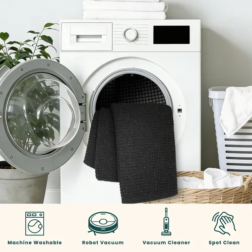 Miniatura 6 de KOZYFLY - Tapete para puerta de interior, lavable, pequeña, antideslizante, con respaldo de goma, felpudo de algodón para el hogar, color negro