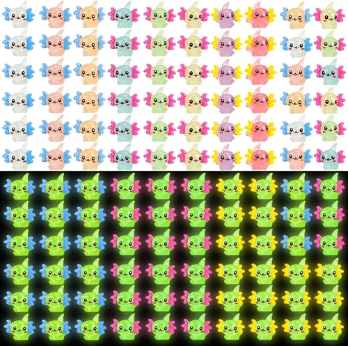 120 mini dijes luminosos de resina de ajolote a granel, 8 colores, diminutos ajolotes luminosos de resina, adornos de juguete, adorno pequeño para