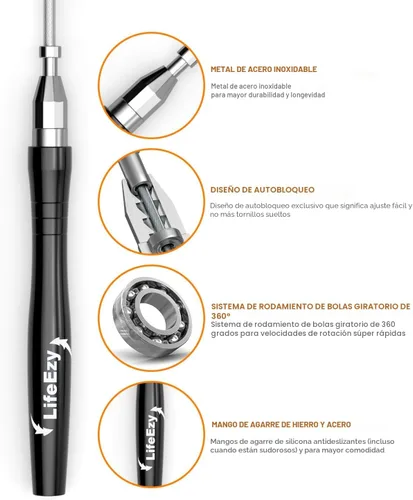 Miniatura 2 de Cuerda de saltar, cuerda de saltar pesada de alta velocidad - Calidad premium sin enredos - Diseño autobloqueante sin tornillos - Cuerdas de saltar