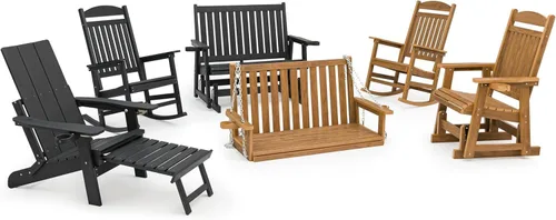 Miniatura 7 de HIPS Silla de columpio para patio con portavasos, resistente a todo tipo de clima, respaldo alto y asiento profundo contorneado, resistente para 900