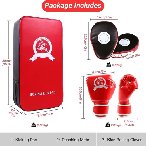 Miniatura 2 de SEISSO Almohadillas de boxeo para patadas, guantes de boxeo curvos, guantes de boxeo para niños, material de cuero, almohadilla de karate