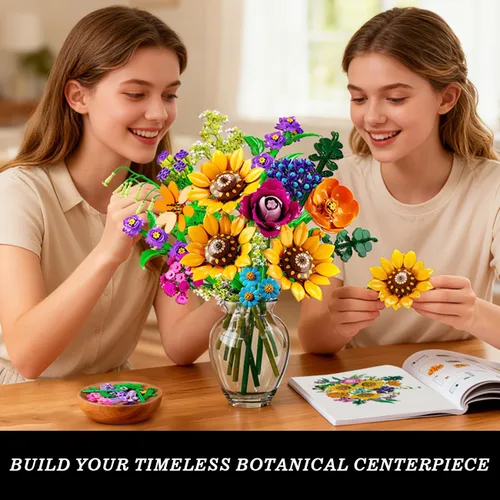 Miniatura 5 de CUBIMANA Juego de construcción de ramo de flores silvestres con luces, 912 piezas, colección de flores silvestres, 18 botánicos, bloques