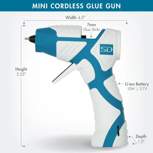 Miniatura 5 de Mini pistola de pegamento caliente inalámbrica Boquilla de precisión antigoteo con luz de guía LED USB-C recargable azul/blanco