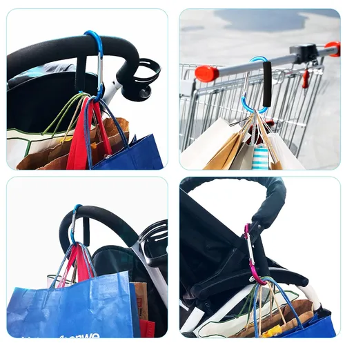 Miniatura 5 de Paquete de 4 mosquetones grandes de 5.5 pulgadas estilo D para bolsa de transporte (azul claro y rojo rosa)