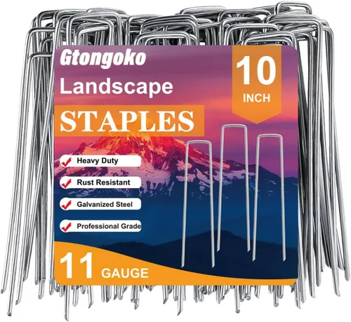 Gtongoko Paquete de 120 grapas galvanizadas para paisaje, estacas para cubierta de plantas de jardín, de 10 pulgadas, calibre 11, grapas SOD,
