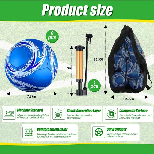 Miniatura 2 de Realspring Balones de fútbol desinflados a granel con bolsa de inflador, operación de Navidad, tamaño oficial, fútbol para jóvenes, al aire libre