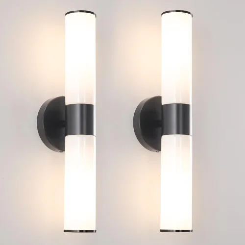 Miniatura 10 de Juego de 2 apliques de pared de níquel cepillado (solo cableado), lámparas de tocador de baño, modernas luces de pared cilíndricas de vidrio
