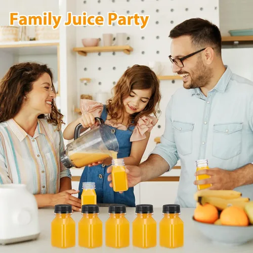 Miniatura 5 de Gerrii 75 botellas de plástico para jugo de 4 onzas con tapa, pequeñas botellas transparentes reutilizables con tapas, recipientes a granel, aptas