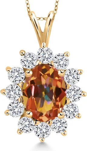 Miniatura 8 de Gem Stone King Collar con piedra natal ovalada de plata chapada en oro amarillo de 18 quilates, ovalado de 0.315 x 0.236 in, collares con colgante