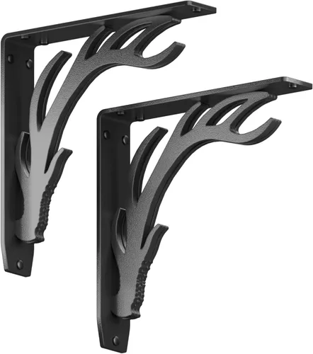 Starby Elk Lodge Antler - Soportes de repisa de chimenea de acero resistente, estante flotante, soporte de encimera, cabaña de troncos - soldados a