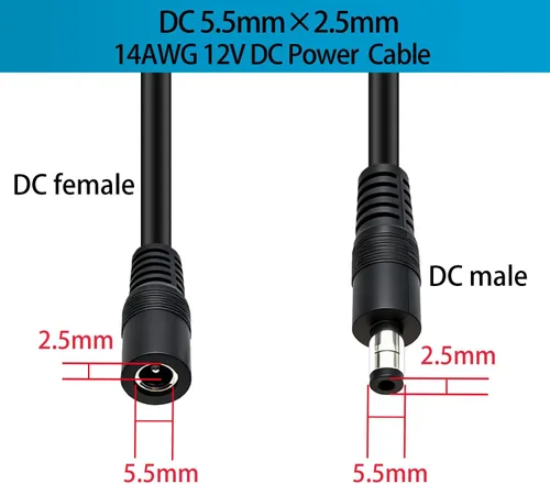 Miniatura 2 de Cable de extensión macho a hembra de 1 pie DC5.0.197 x 0.098 in, 19 V 24 V, cable de extensión macho a hembra, conector DC5525 de alimentación