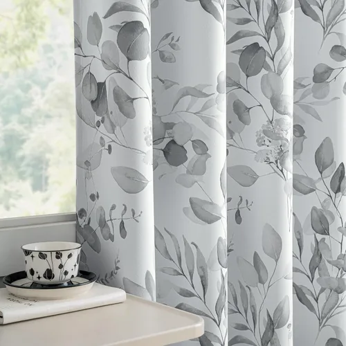 Miniatura 15 de Cortinas 100% opacas con patrón floral azul, 96 pulgadas de largo para dormitorio, estampado de hojas de acuarela, cortinas con aislamiento térmico
