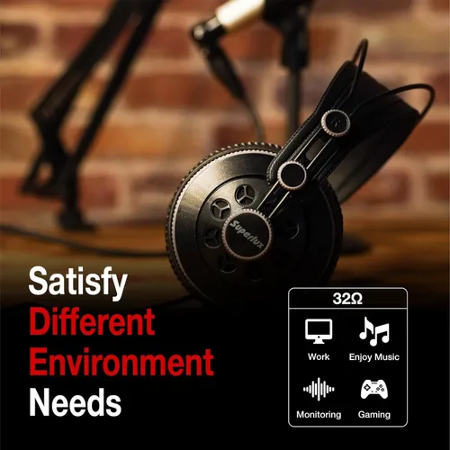 Miniatura 6 de Superlux HD681B Auriculares dinámicos sobre la oreja con cable con controlador de neodimio de 1.969 in, de un solo lado, semiabierto, graves