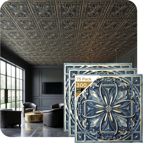Miniatura 21 de from Plain to Beautiful in Hours DCT10at-24x24 Milan - Azulejo de techo de PVC de 2' x 2' para pegar o colocar (Caja / 4 pies cuadrados), Taupe