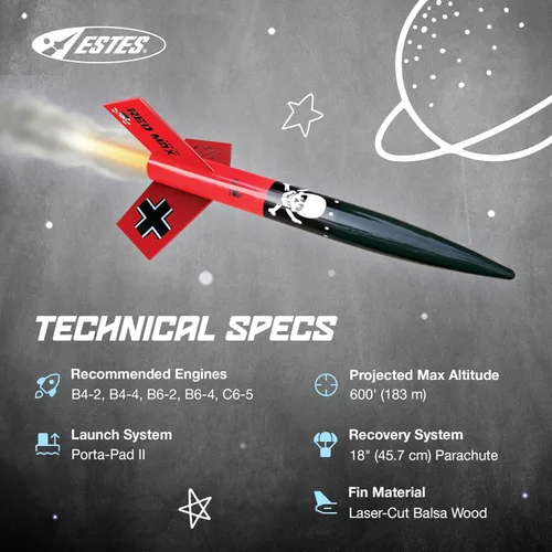Miniatura 5 de Estes Rockets 0651 Der Red Max - Kit de cohete de nivel de habilidad 1 Marrón/a, 12 años en adelante con supervisión de adultos para menores de 12