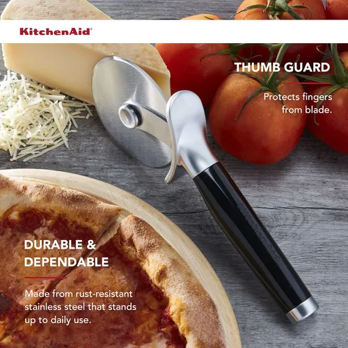 Miniatura 6 de American METALCRAFT, Inc. TP14 Sartén de Borde Ancho y Rueda de Pizza KitchenAid Clásica, 9 Pulgadas, Negro
