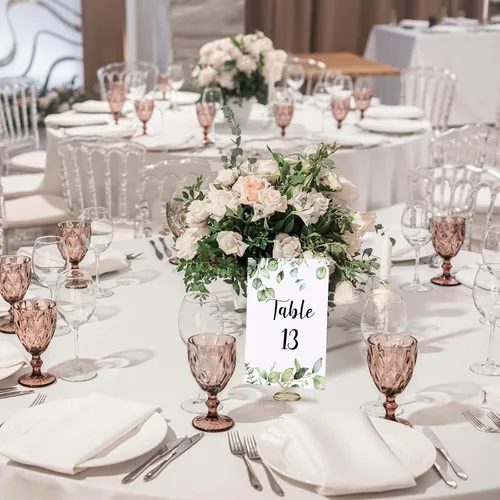 Miniatura 5 de Spakon 52 piezas de números de mesa de boda 1-25 y 1 tarjeta de cabeza con 26 soportes dorados de números de mesa de corazón para boda, cumpleaños