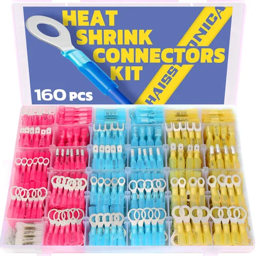 Miniatura 8 de Haisstronica - Juego de 280 conectores de cable termoencogible grado marino, kit de conectores eléctricos de cobre rojo estañado, horquilla, pala