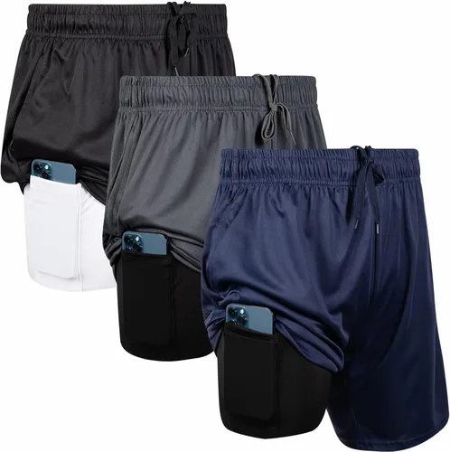 Ultra Performance Paquete de 3 pantalones cortos deportivos para correr para hombre, entrepierna de 7 pulgadas, pantalones cortos de compresión para