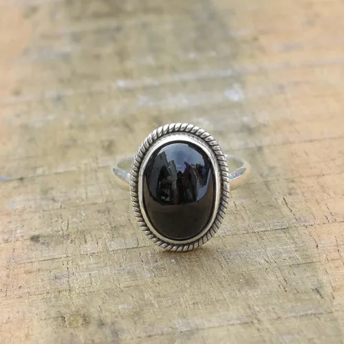 Miniatura 2 de 925 Sterling Silver Ring For Women, Natural Black Onyx Ring, Silver Statement Ring, Bezel Set Oval Black Gemstone Hypoallergenic Handmade Ring