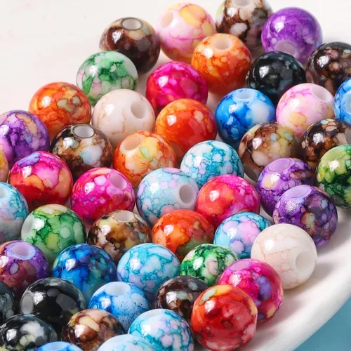 Miniatura 7 de 200 cuentas de cristal acrílico para hacer joyas, cuentas redondas sueltas, dijes, patrones de tinta para pulseras, aretes, collares, anillos