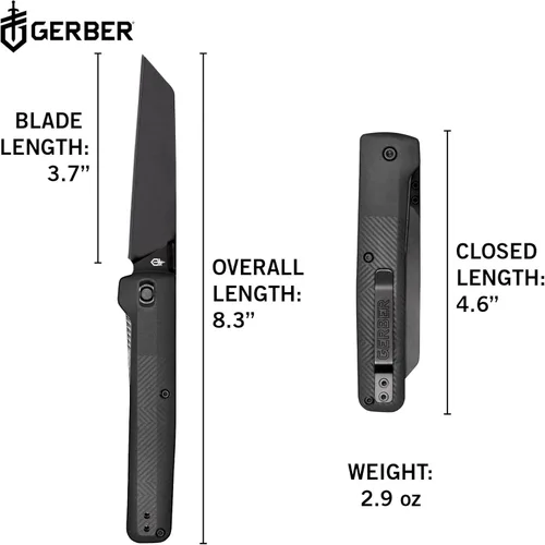Miniatura 2 de Gerber Gear Pledge Pocket Knife with Pocket Clip - 3.7" Full Panel Plain Edge Blade Folding Knife - EDC Gear and Equipment Omni Gris