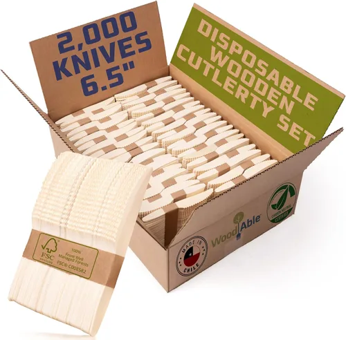 Miniatura 16 de Juego de cubiertos de madera desechables – 100% compostable para el hogar – 100 tenedores de 6.5 pulgadas, utensilios de bambú alternativos